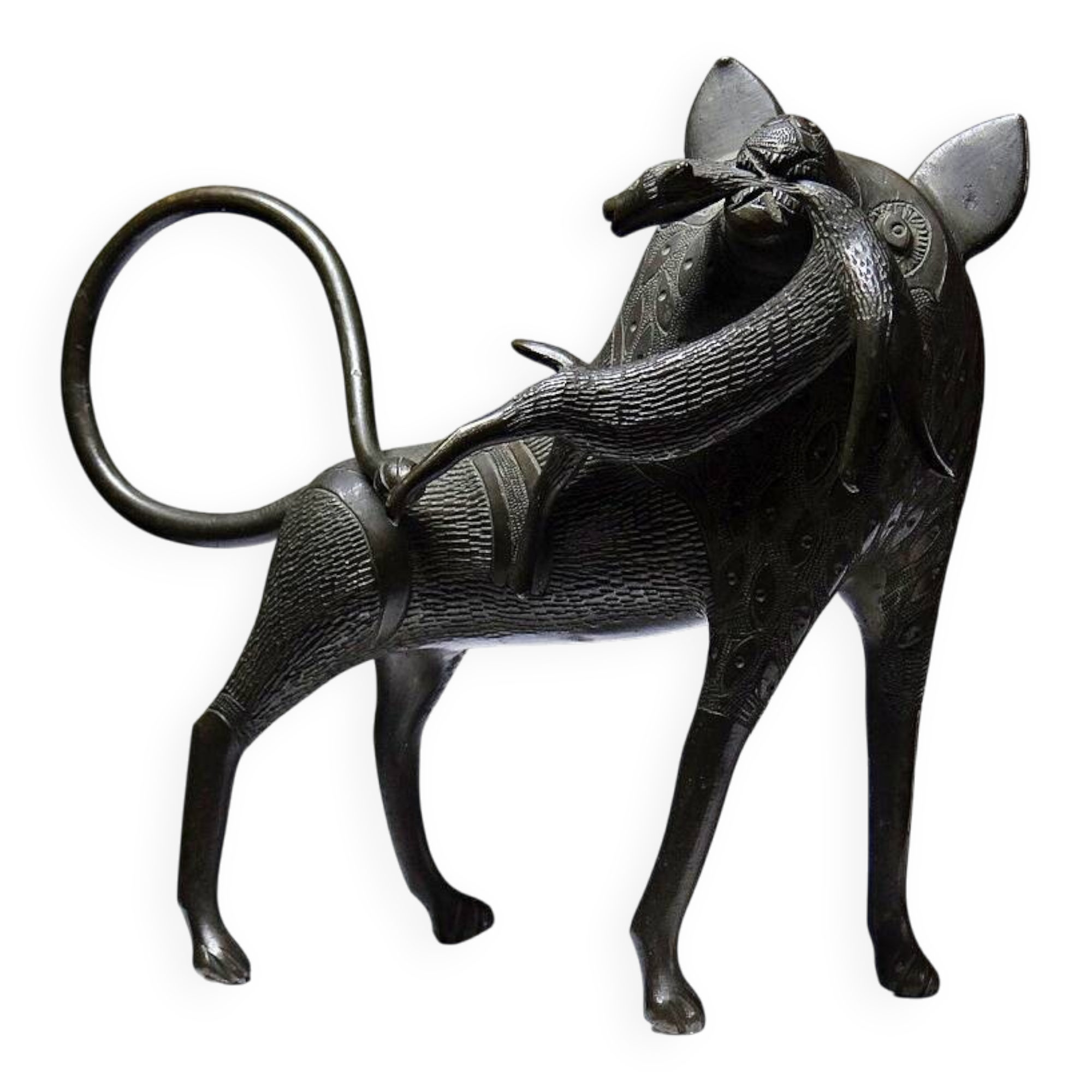 Subject, lion, hyena, beast in Bronze from Benin Dahomey Cotonou vintage/old