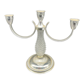 Bougeoir, 3 feux métal argenté verre pointe de diamant, blanc, argent, poinçons orfèvre
