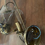 Pair of vintage brass and smoked glass wall lights