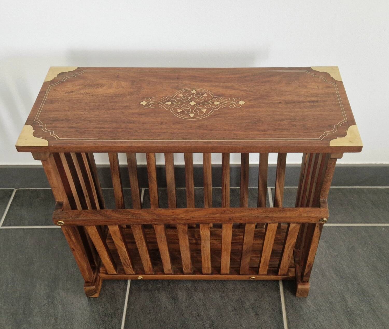 Rosewood and brass magazine stand table