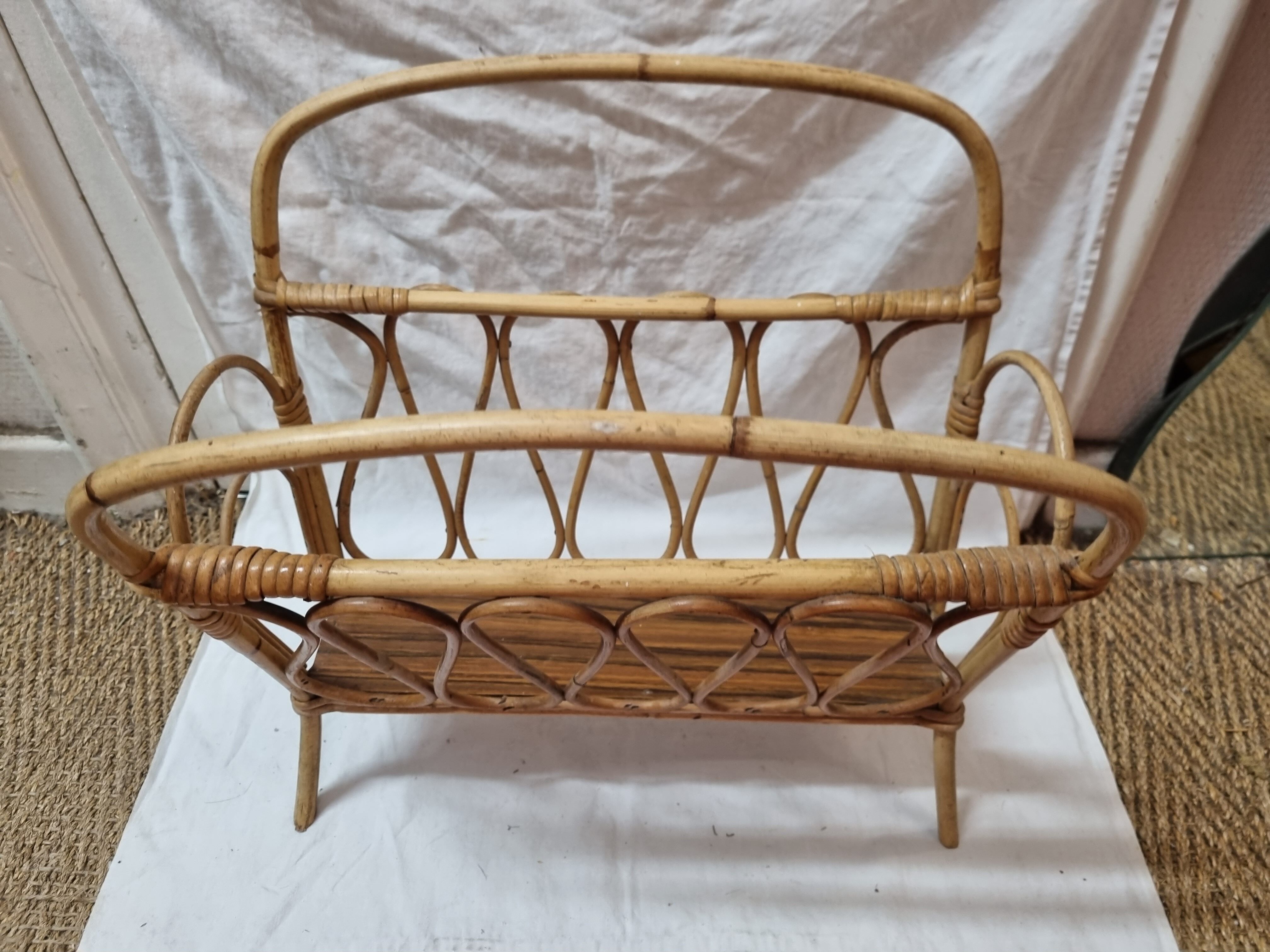 Rattan magazine holder from 1970