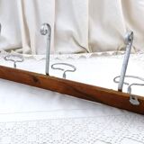 Porte-manteau et porte-chapeaux ancien à 3 crochets en bois et métal, style rustique français, accessoire de salle de bain, France