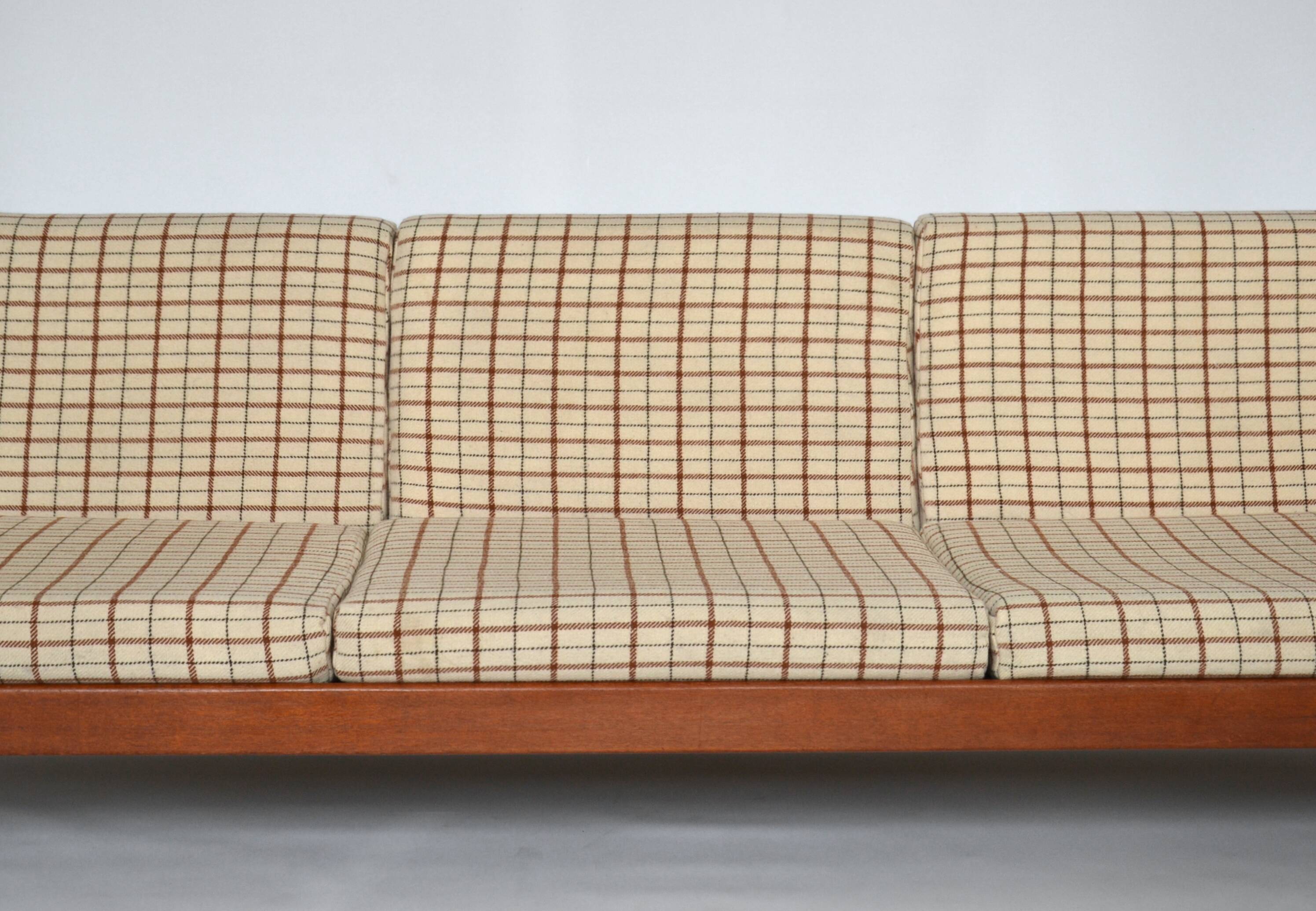 Vintage mid 20th century danish style day sofa, teak, wool upholstery, Scandinavian 1960s