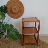 3-tier rattan and bamboo shelf from the 70s vintage