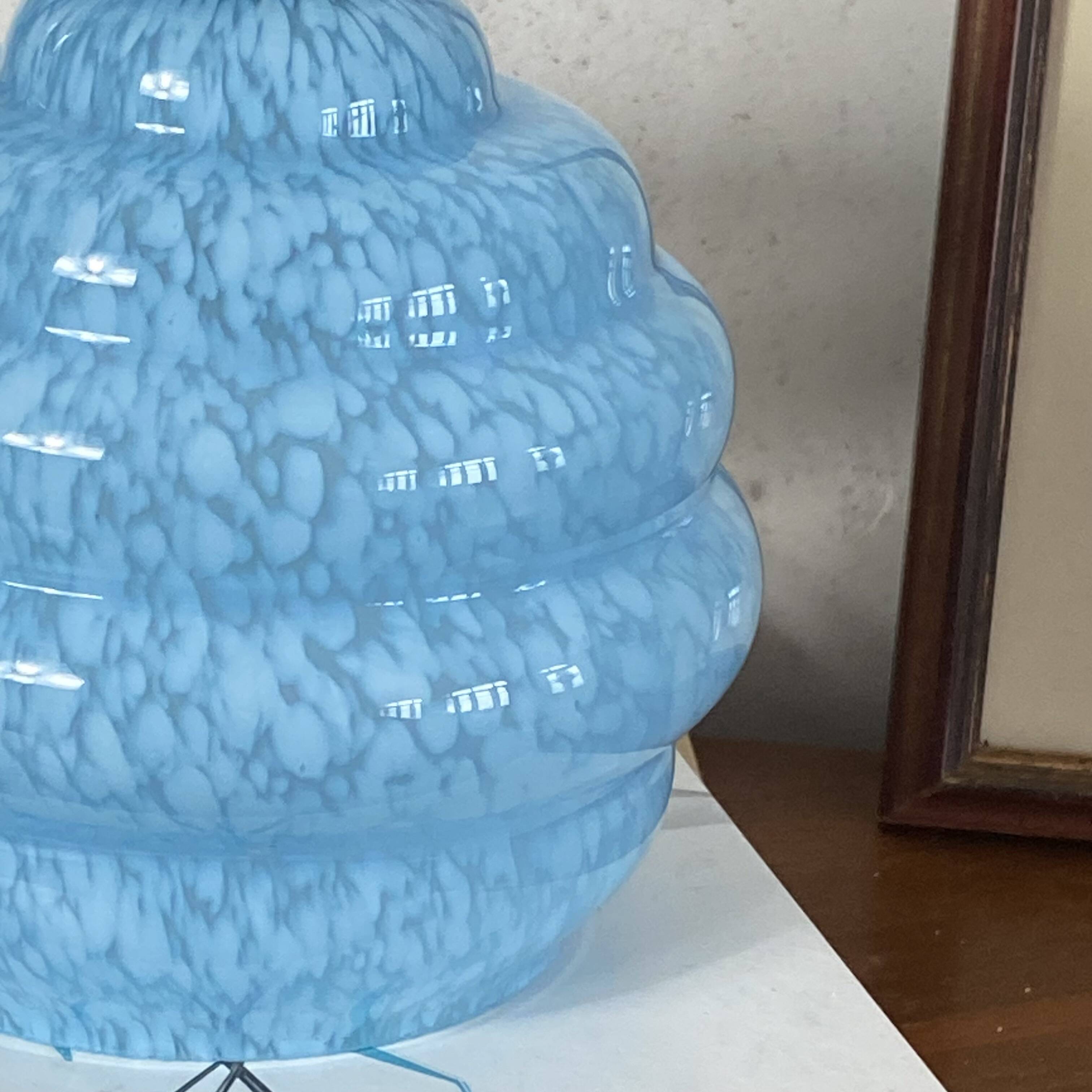 Ceramic wall lamp with a swan neck and blue glass globe Clichy