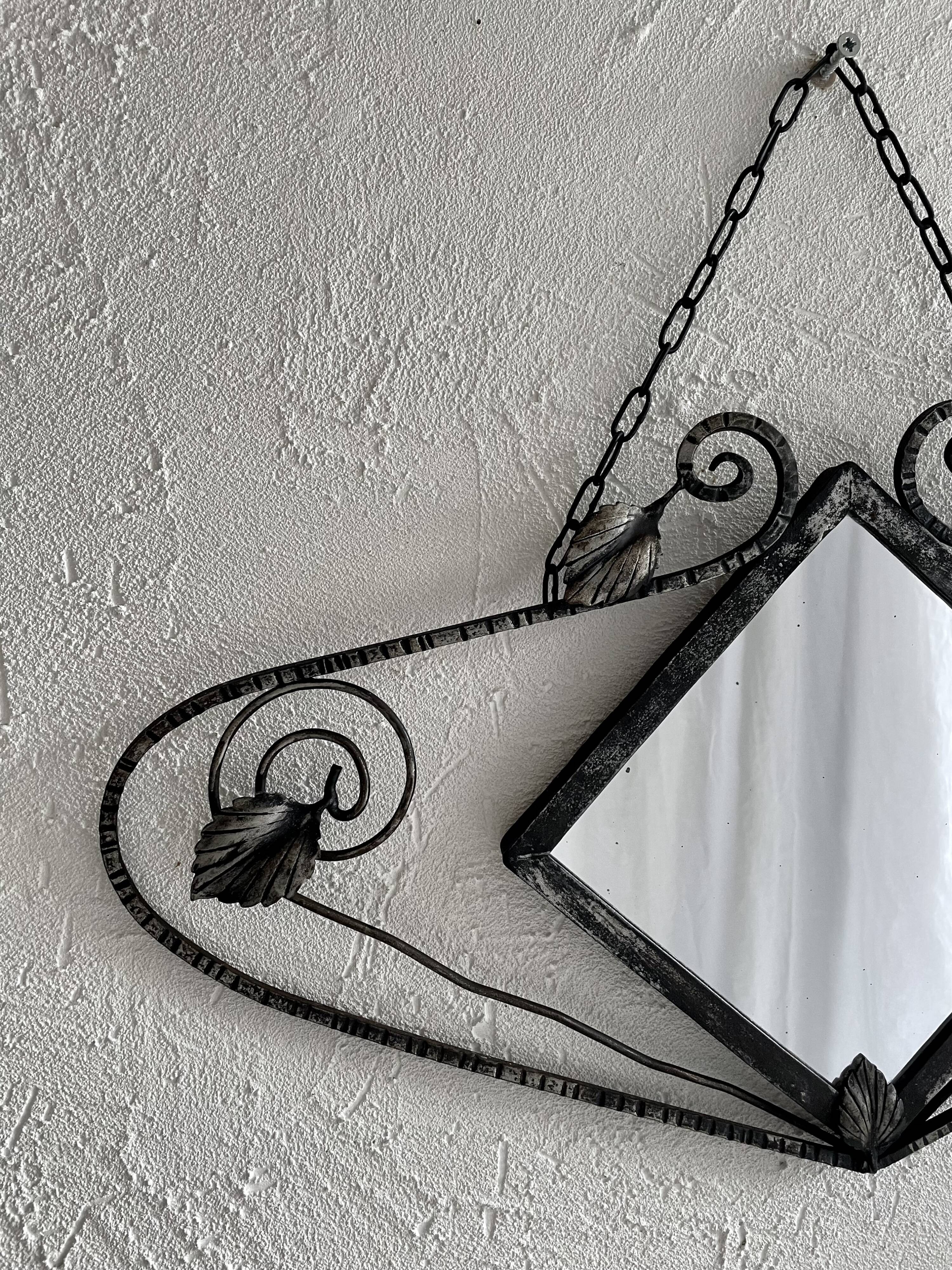 French Art Deco wrought iron mirror, 1930s