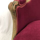 Bergère in gilded wood trimmed with fuchsia silk and velvet, art deco inspired by Louis XVI