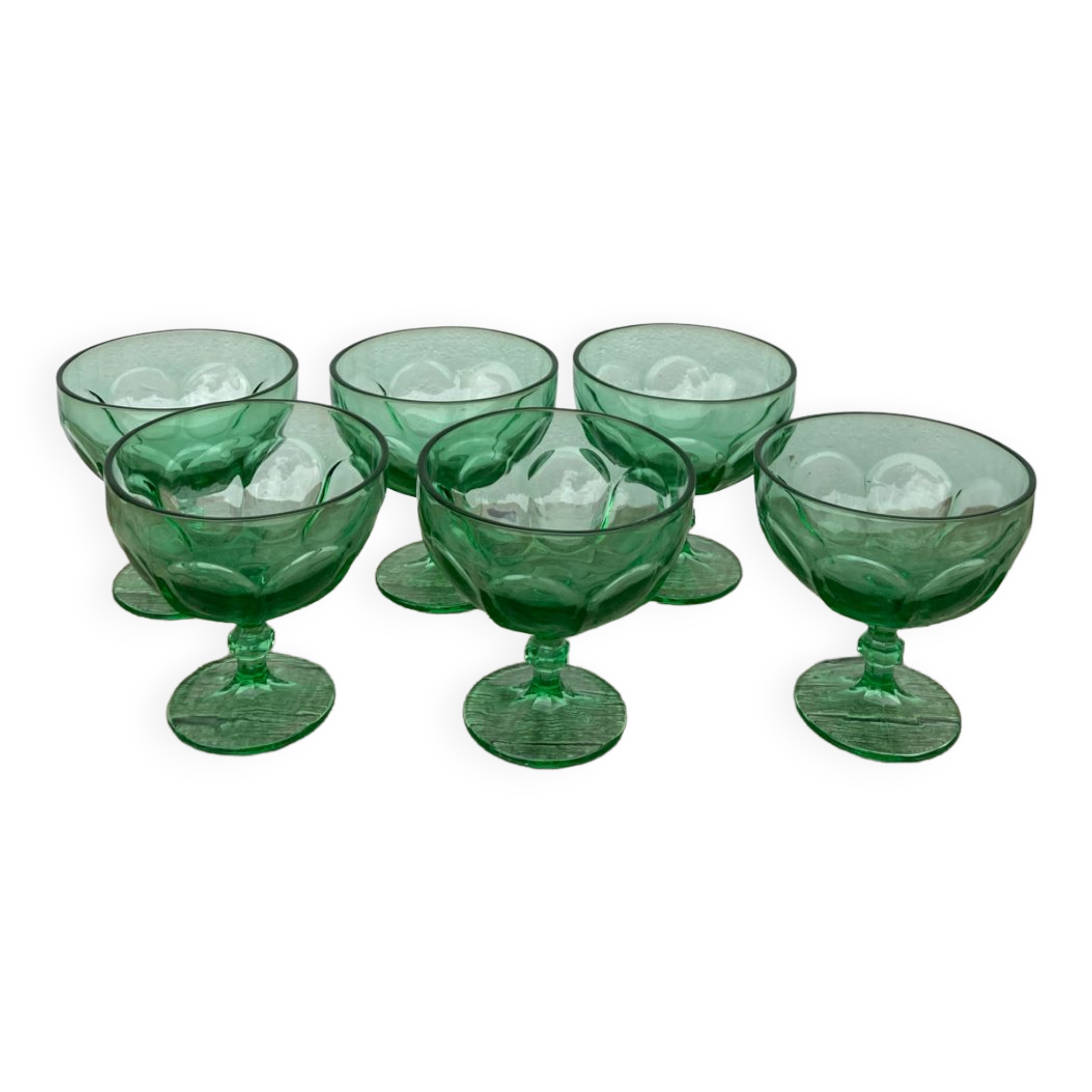 6 ice cups or stemware in vintage green glass