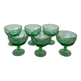 6 coupes à glace ou verre à pied en verre vert vintage