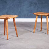 Teak Stools with Caning, 1960s, Set of 2