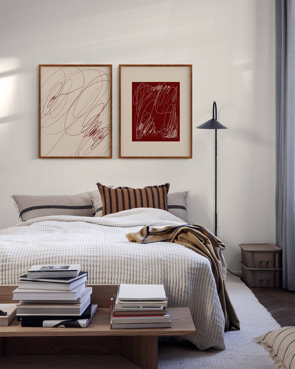 Abstract burgundy set of two, 50x70cm