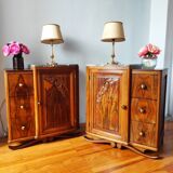 Pair of Art Deco bedside tables in solid walnut, 1940