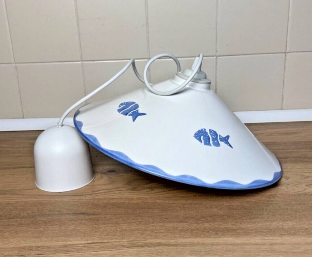 Vintage white ceramic chandelier lampshade decorated with white fish patterns