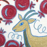 Uzbek Suzani Square Cushion Cover with Animal Motif, Tree of life Deer Pictorial Suzani Pillow Case