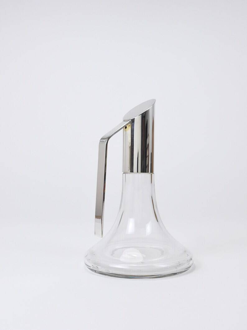Riedel Mesa Elegant Silver & Crystal Carafe, Decanter, Pitcher, Italy, 1980s