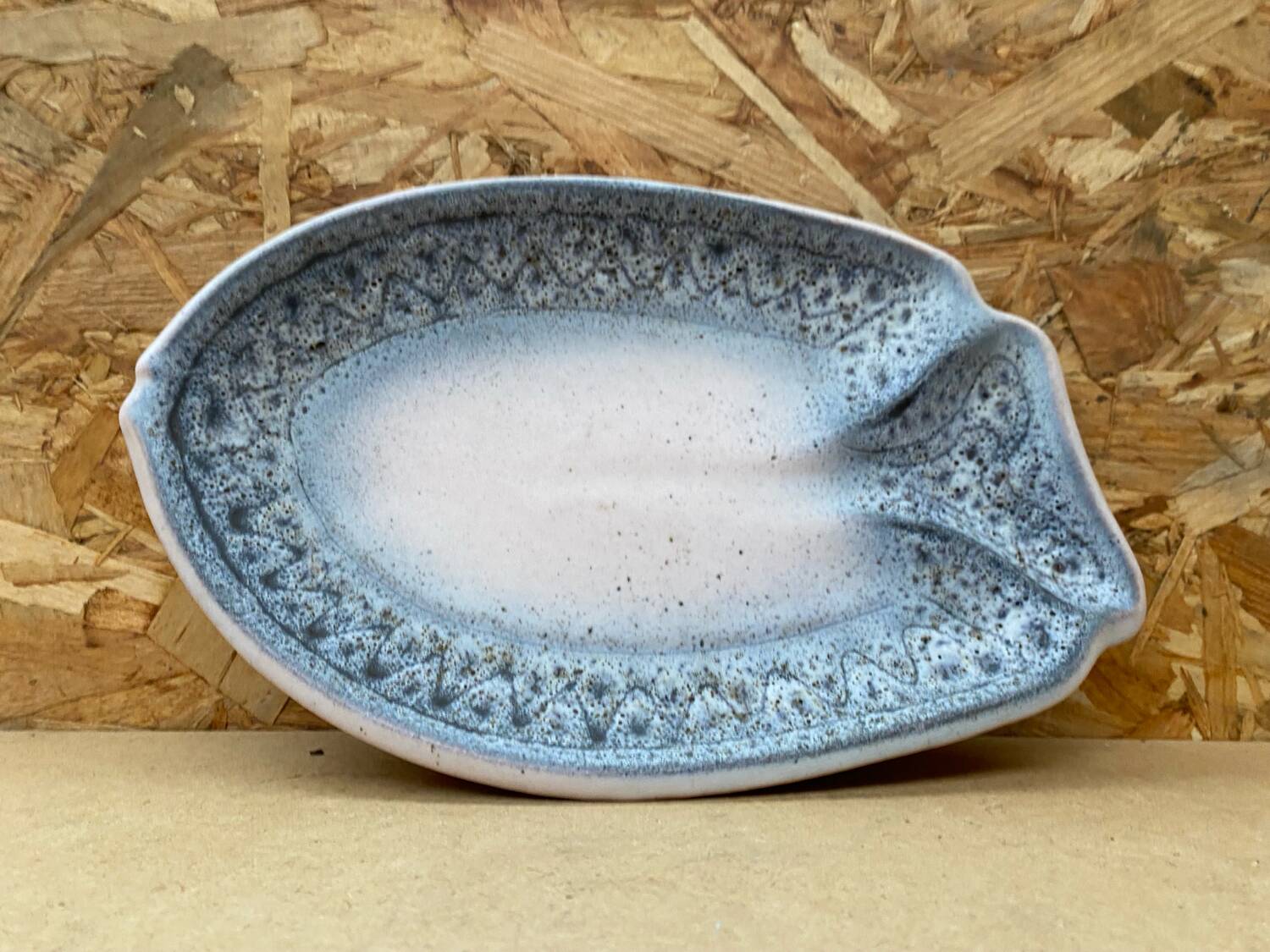 Old vallauris dish by jean austruy fish shape ceramic blue gray #b654