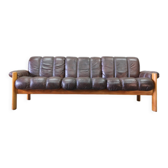 Mid-Century Teak and Leather 3-Seater Sofa from Ekornes, 1970s