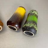 Set of Four 1970s Pottery Fat Lava "multicolor" Vases Made by Scheurich, Germany