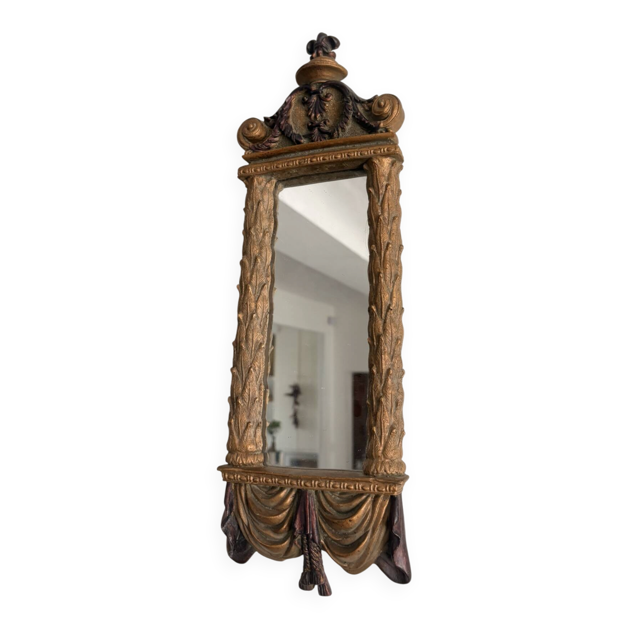 Mirror Witch Trumeau Wall Light Louis XVI Style Vintage Gilded Drapery