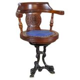 Early-20th Century Wooden Captain Armchair with Soft Seat, 1930s