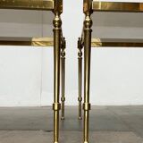 Mid-century Hollywood neoclassical brass and glass side tables or bedside tables from the 1950s, set of 2.