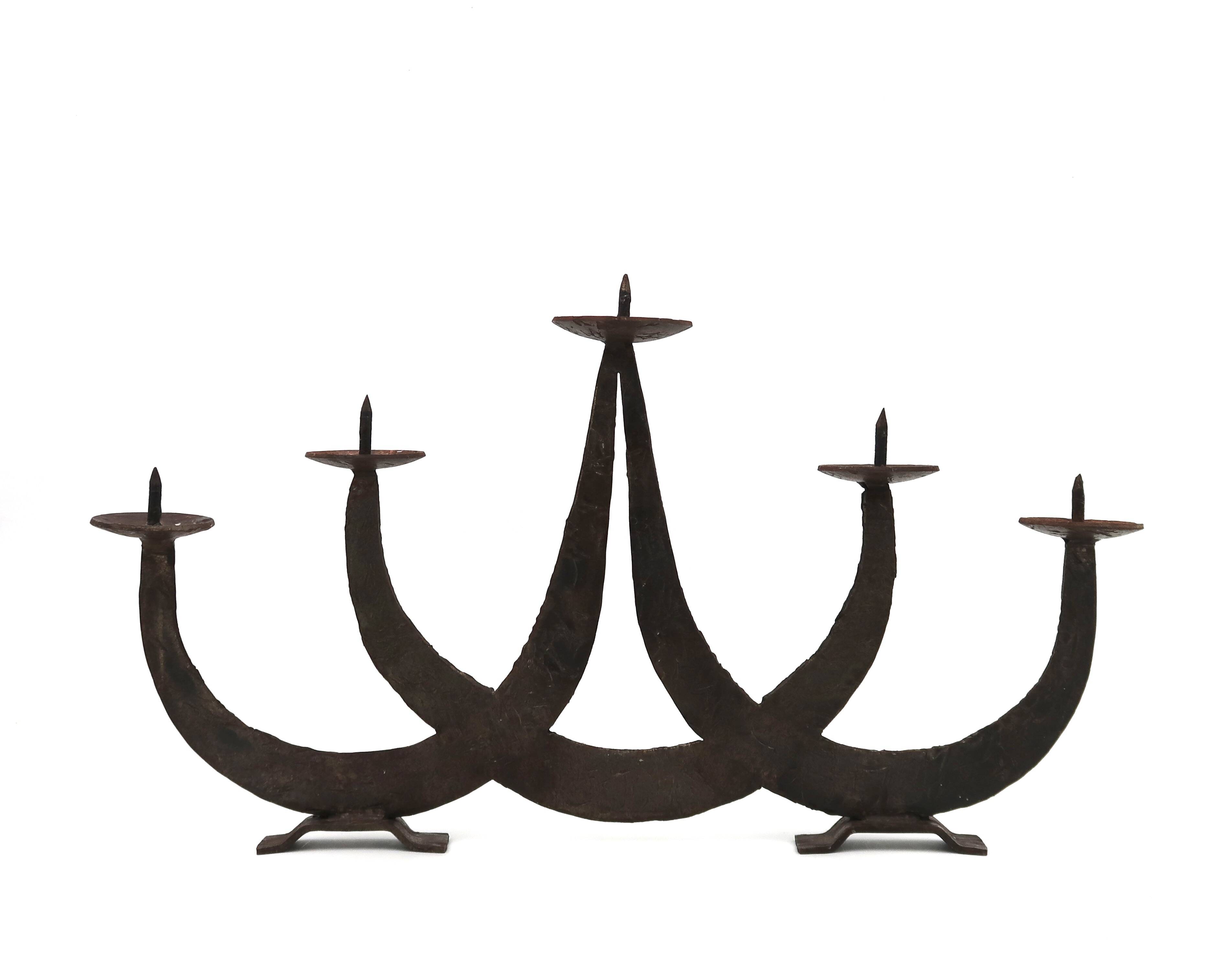 Large brutalist wrought iron candle holder, 1950s