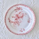 Assiettes plates XIXe Sarreguemines Fontanges terre de fer rose