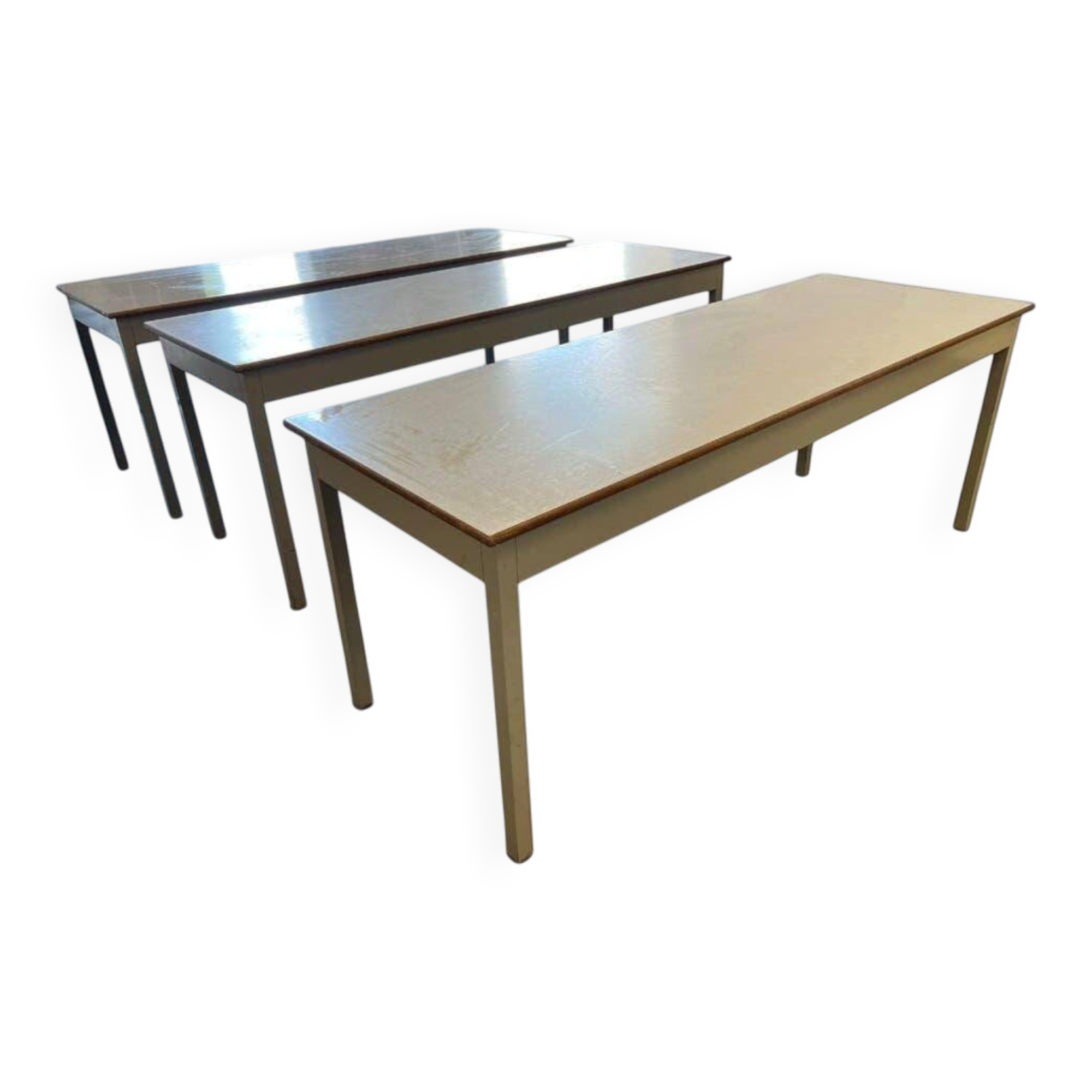 Vintage industrial table with a Formica top and wooden accents.