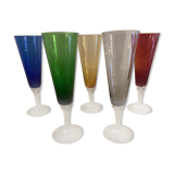 5 colorful champagne flutes in Murano 1970 glass