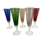 5 colorful champagne flutes in Murano 1970 glass