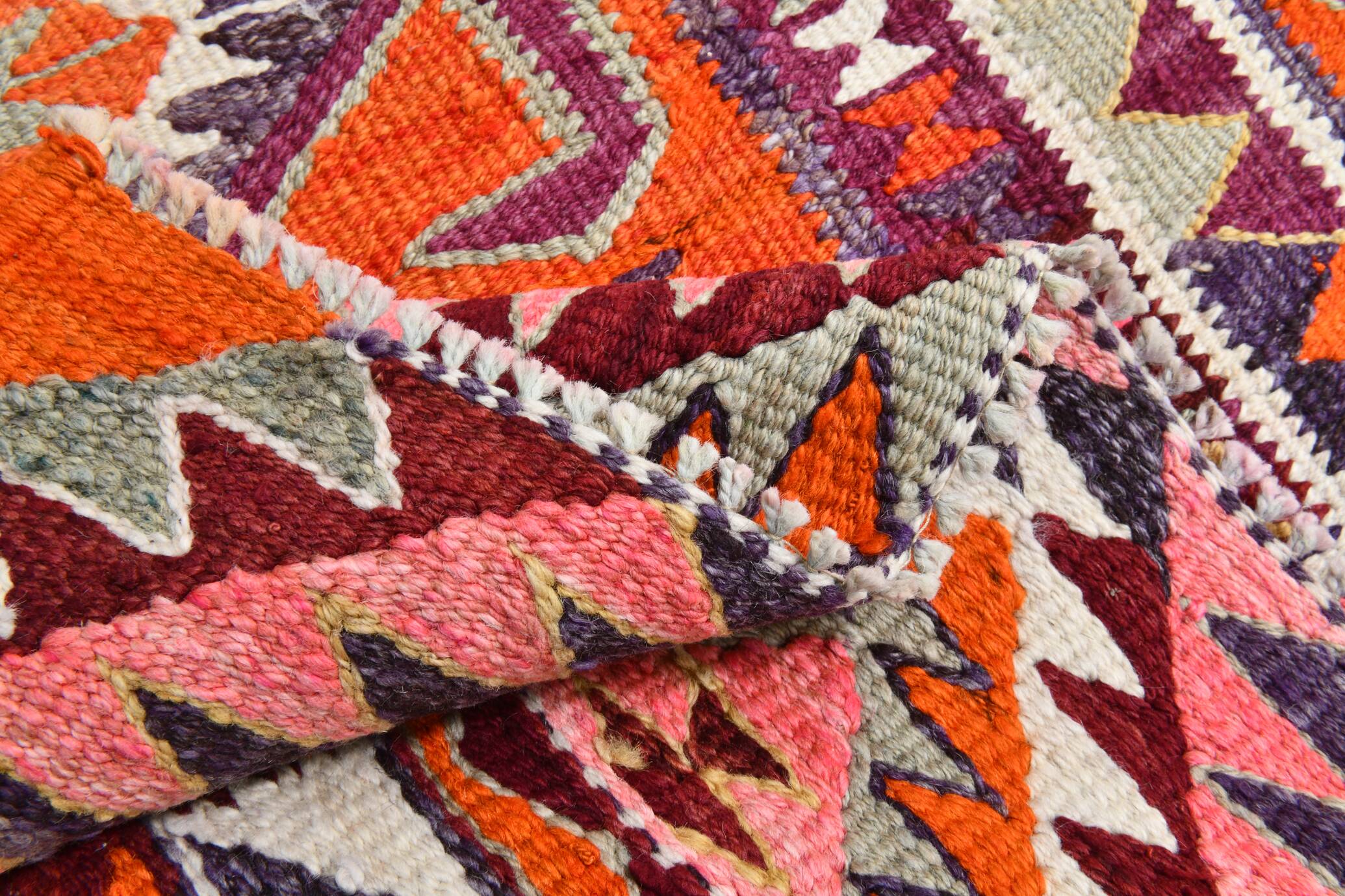 Burgundy & Orange Vintage Kilim Runner Rug, 92x292Cm