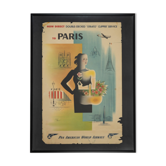 Paris, Affiche de voyage Pan Am Airways, 93 x 123 cm