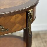 Louis XV style transitional pedestal table in cube marquetry
