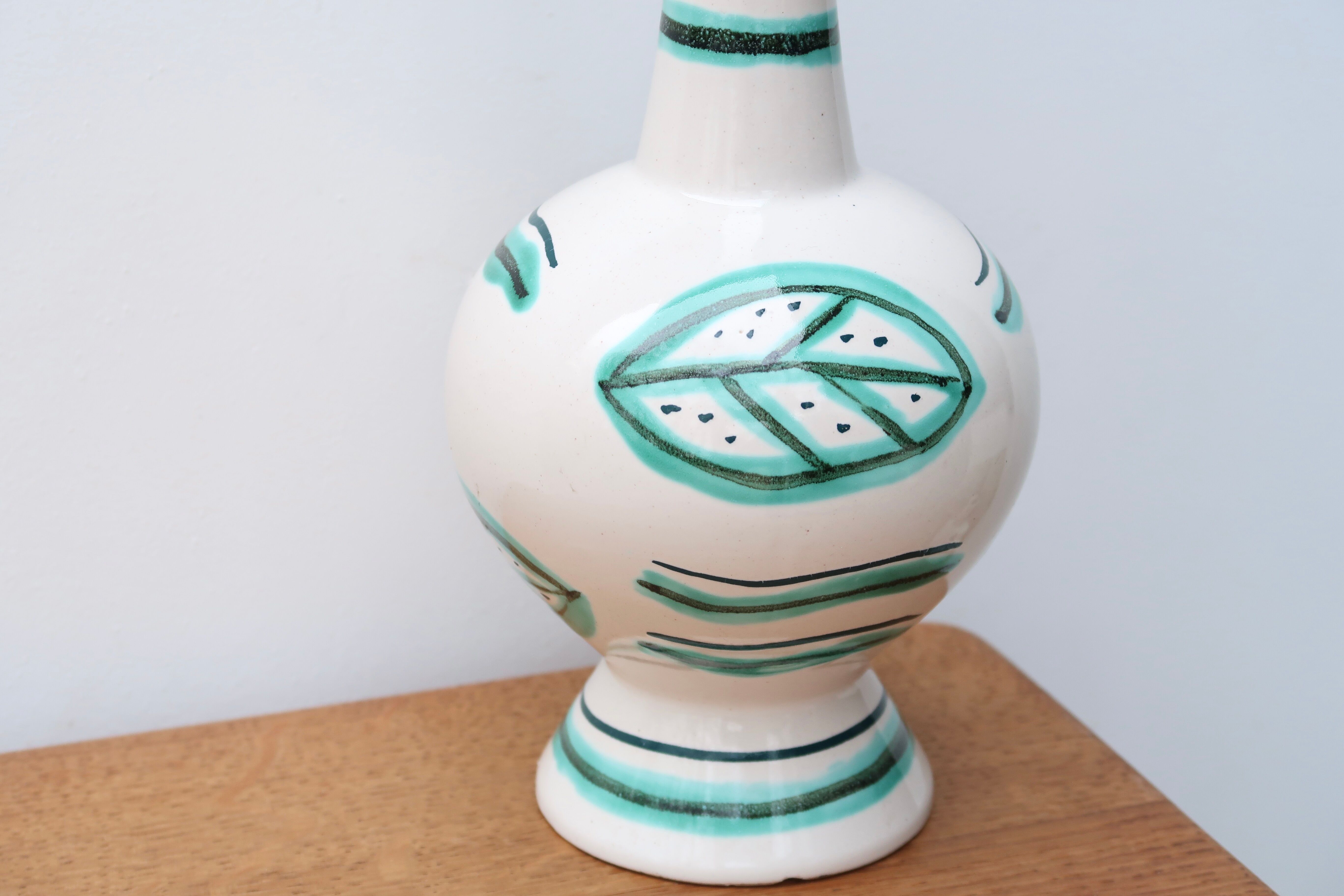 White ceramic lamp, green and blue décor, 60s