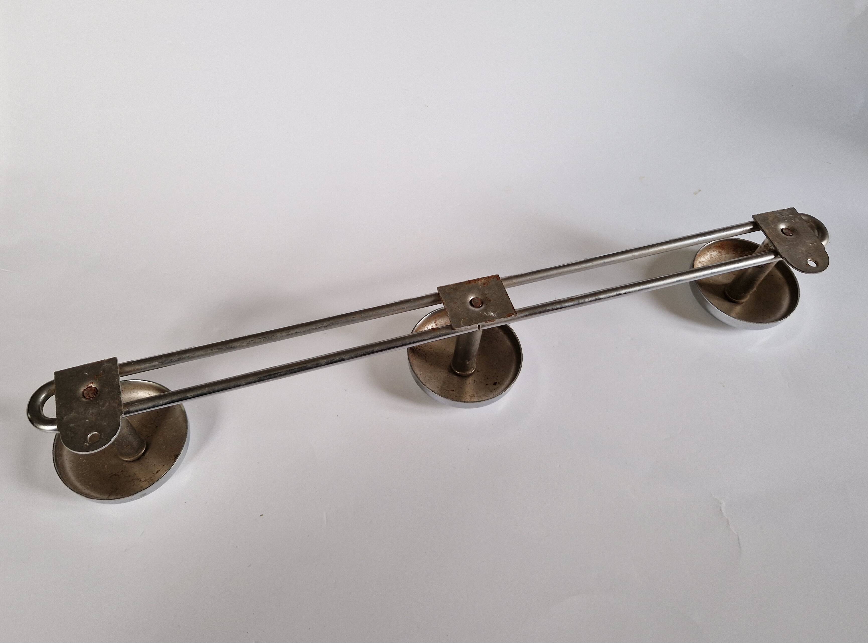 Chrome metal wall coat rack, vintage 1970s