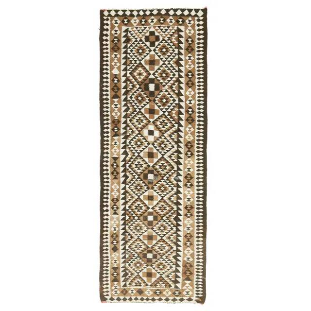 1970s Vintage Turkish Hand-Knotted Wool Cotton White Runner Rug 98x284