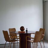 Set of 4 vintage Italian wicker and birch armchairs, mid-century modern, 1950.