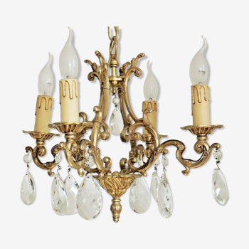 Sided Bronze Cage Chandelier Adorned With Crystals 3552