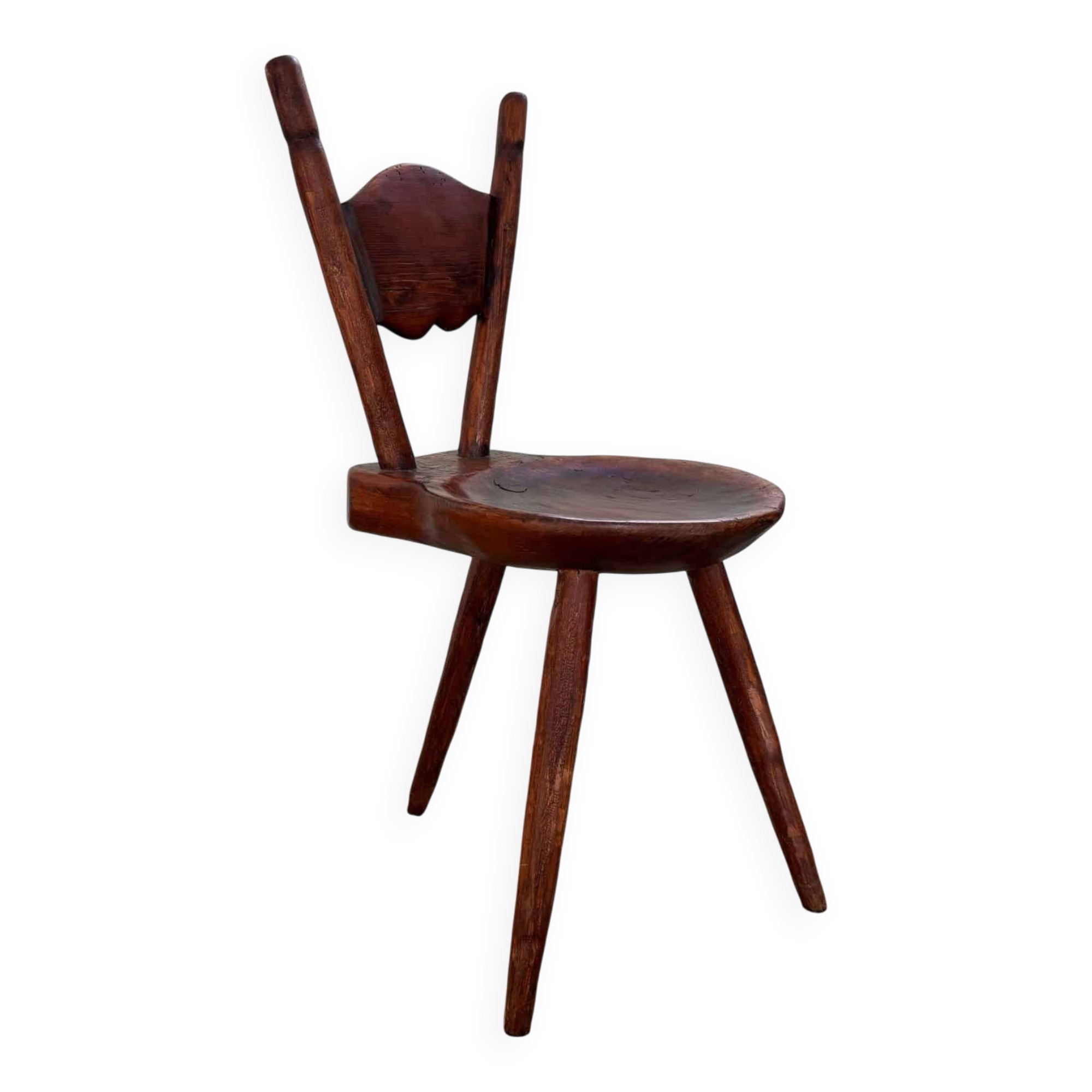 Antique wooden farmhouse tripod (side) chair, 1900s