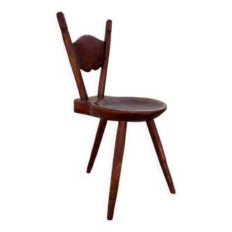 Chaise tripode (latérale) ancienne en bois de ferme, années 1900