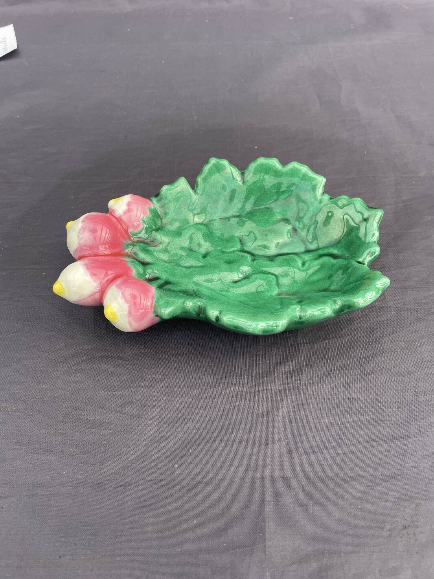 Vintage Vallauris ceramic catchall leaf radish handmade France