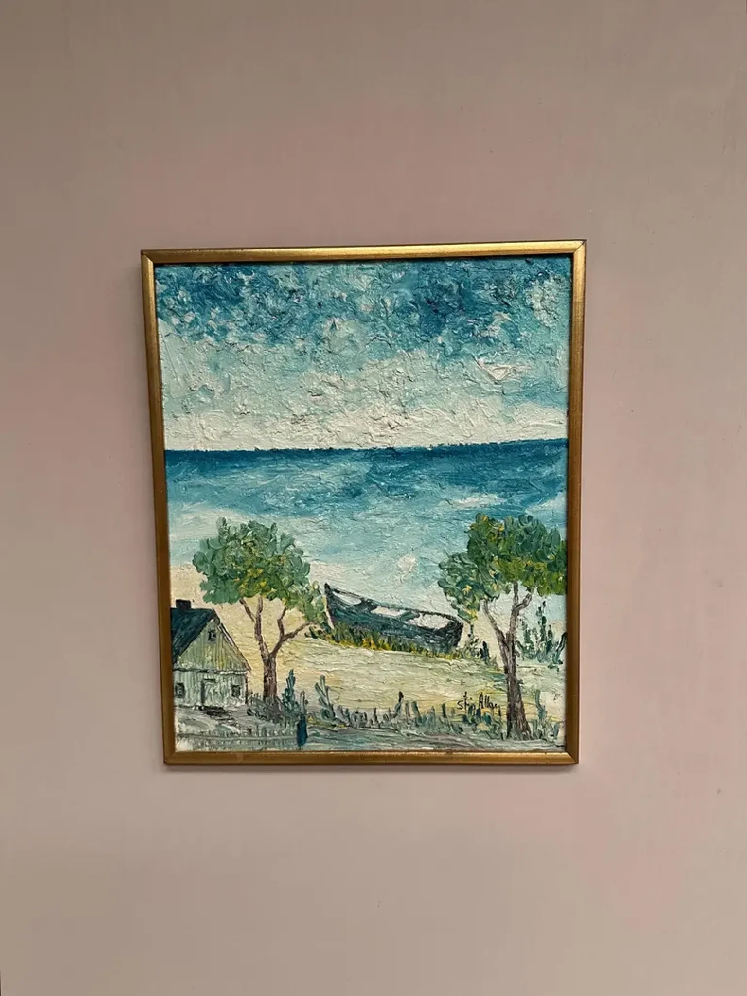 Original Swedish Oil on Panel - "Landskrona" by Stig Allan - Signed - Vintage and Framed - 60 × 50 cm (23.6" × 19.7")