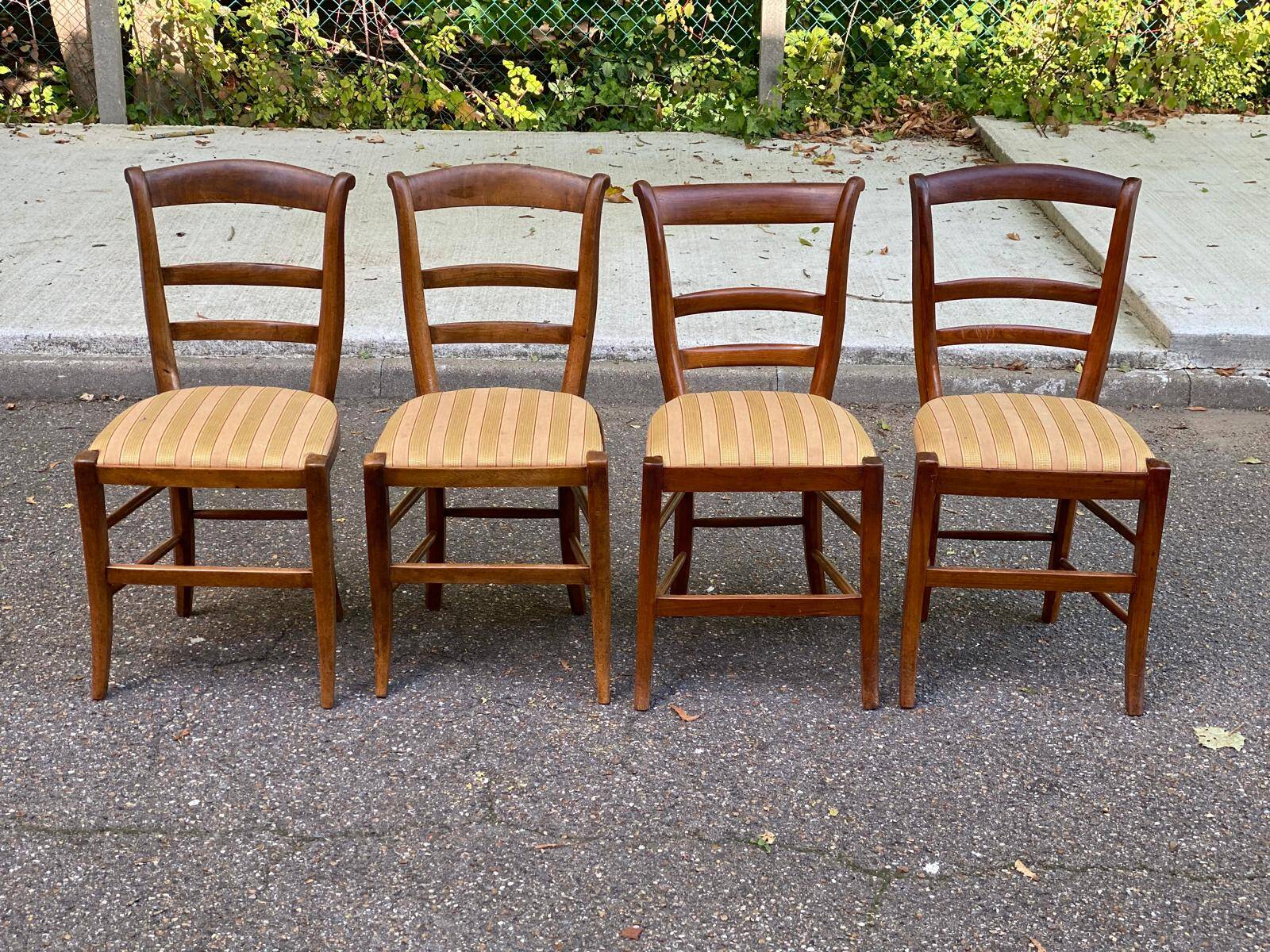 4 solid wood chairs with gold straw fabric from the 19th century