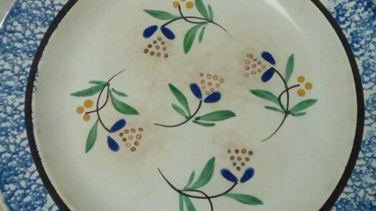 Fine earthenware plate of forges les eaux decorated with sponge end 19 th