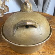 Art Ceramic stoneware dish with lid in the shape of a hen