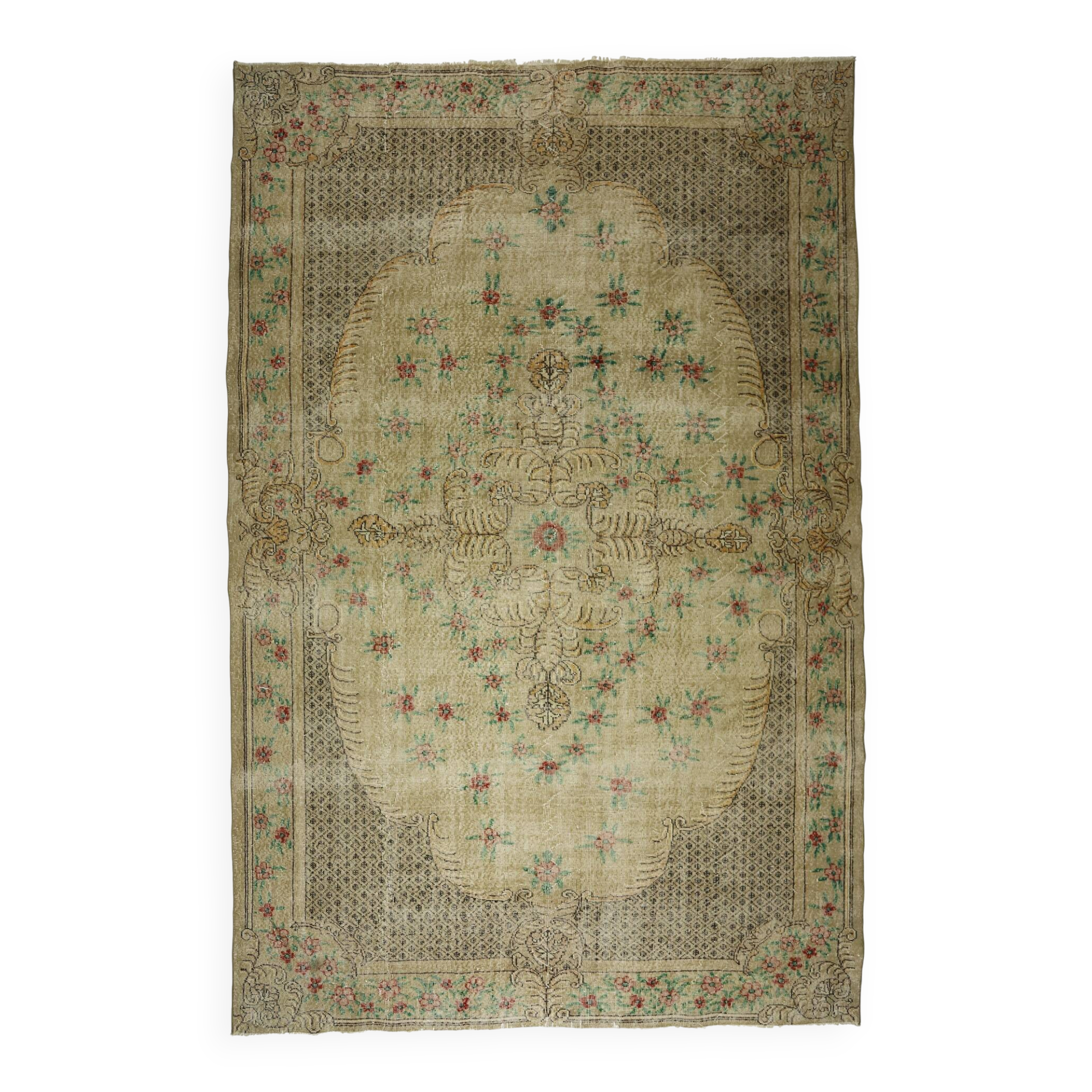 Large Vintage Turkish Carpet Medallion Beige 335 x 223 cm