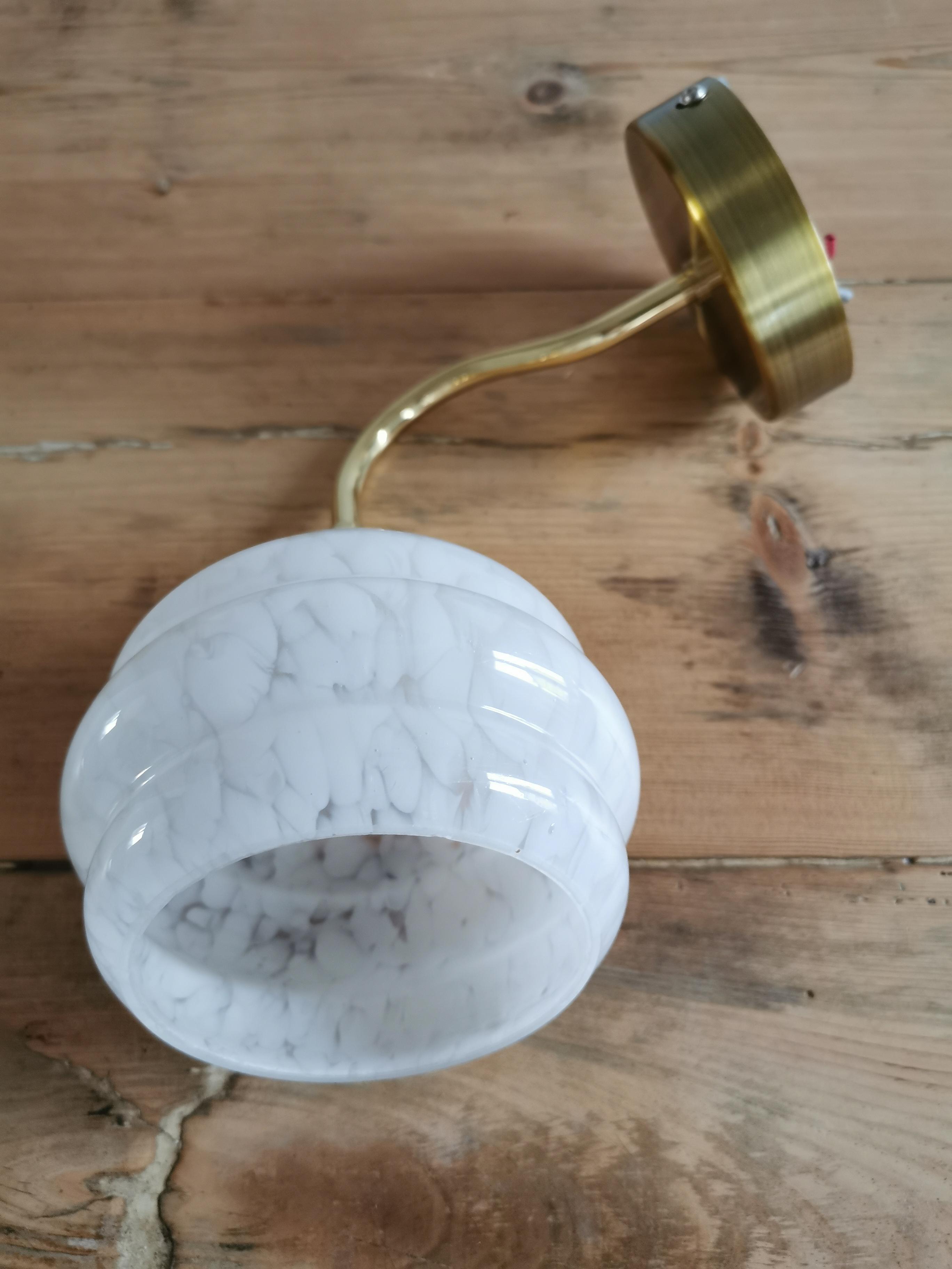 Vintage lampshade wall lamp in white Clichy glass