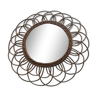 Miroir en rotin années 70