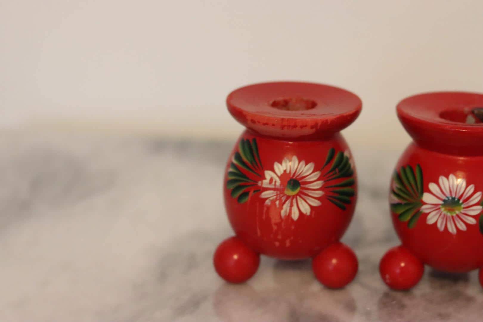 Pair of Swedish Dala Ball Candle holders
