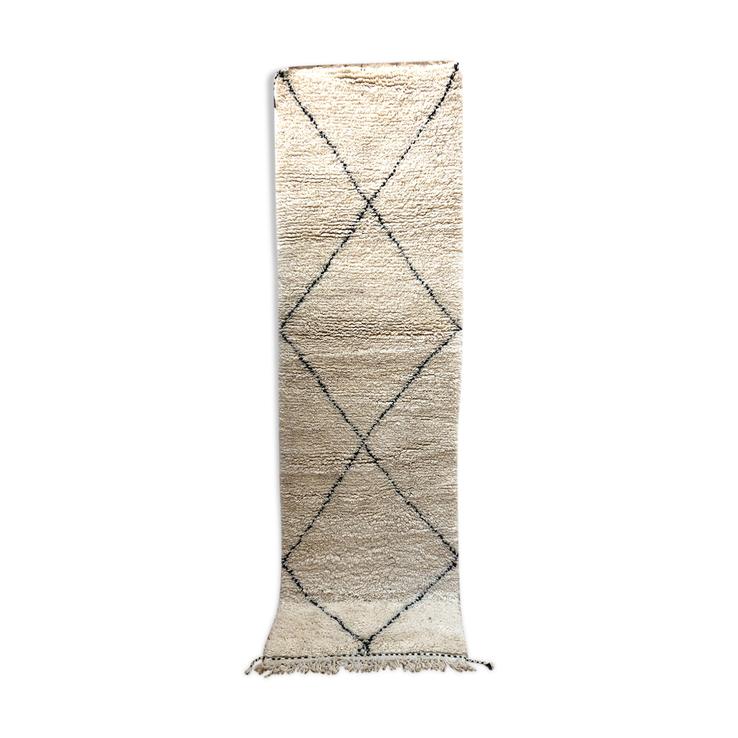 Moroccan Berber carpet Beni Ouarain corridor with black diamonds 2,9x0.9m